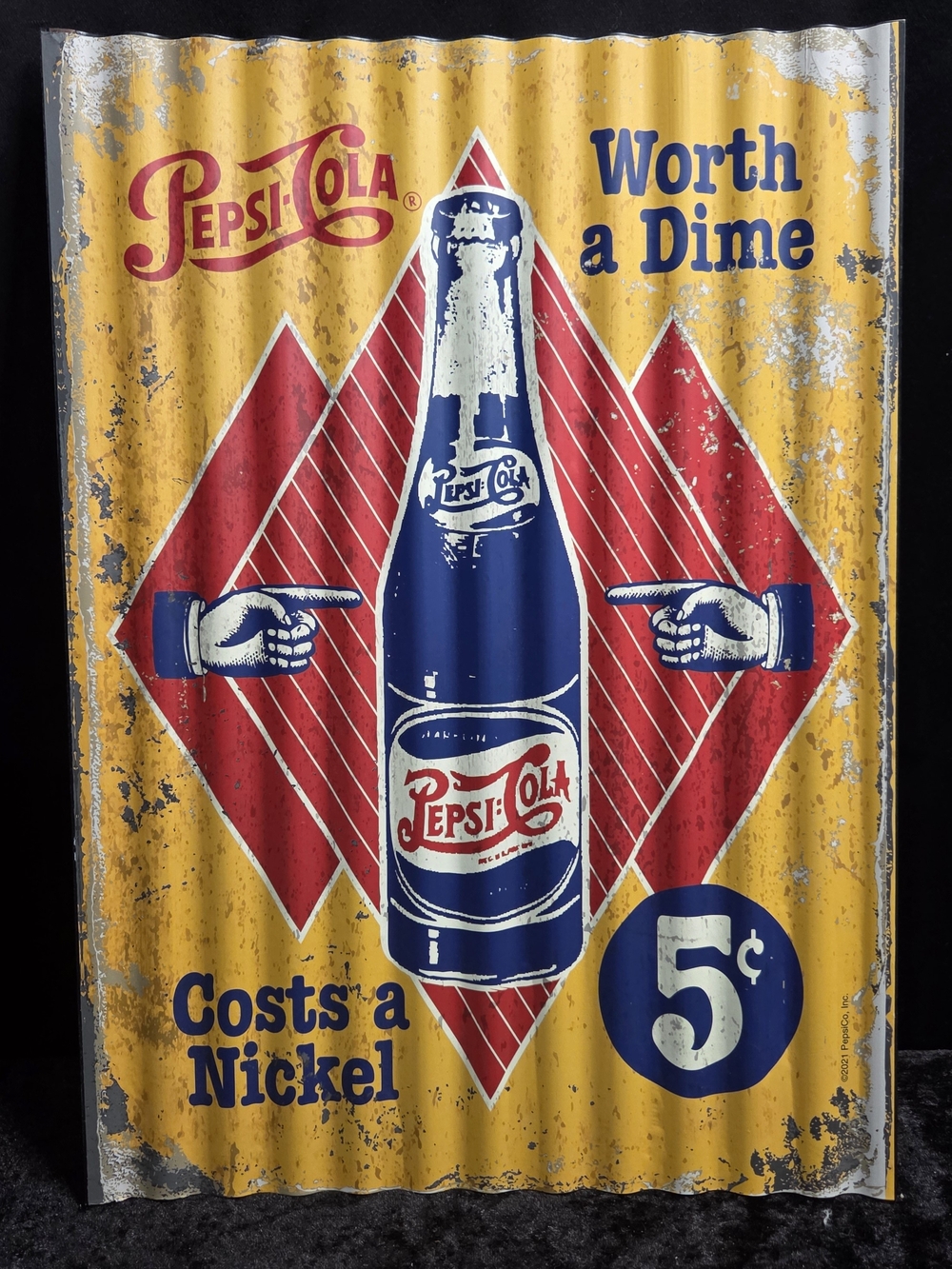 Pepsi-Cola Vintage Metal Sign in Yellow, Red & Blue